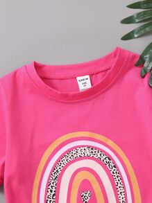SHEIN Young Girl Fashionable, Colorful And Cute Short Sleeved T-Shirt, Printed With Interesting Texts, Flowers, Rainbows And Graffiti Patterns, Classic And Versatile, Suitable For Travel, Shopping, Daily Wear, School, And Parties In Summer. Available In Sweet White And Rose Pink Colors.,Holiday,Summer,Travel