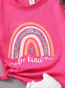 SHEIN Young Girl Fashionable, Colorful And Cute Short Sleeved T-Shirt, Printed With Interesting Texts, Flowers, Rainbows And Graffiti Patterns, Classic And Versatile, Suitable For Travel, Shopping, Daily Wear, School, And Parties In Summer. Available In Sweet White And Rose Pink Colors.,Holiday,Summer,Travel