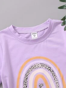 Cô gái trẻ Thời trang, Dễ thương, Đầy màu sắc, Cổ điển, Phù hợp, Áo thun tay ngắn có chữ, Hoa, Cầu vồng, Họa tiết graffiti, Thích hợp khi đi du lịch, Mua sắm, Trang phục hàng ngày, Đi học, Tiệc tùng, Mùa hè, Người yêu, Màu trắng in hồng - Màu Lilac Tím - Xem 4