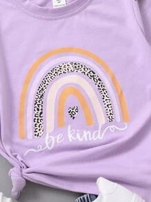 Cô gái trẻ Thời trang, Dễ thương, Đầy màu sắc, Cổ điển, Phù hợp, Áo thun tay ngắn có chữ, Hoa, Cầu vồng, Họa tiết graffiti, Thích hợp khi đi du lịch, Mua sắm, Trang phục hàng ngày, Đi học, Tiệc tùng, Mùa hè, Người yêu, Màu trắng in hồng - Màu Lilac Tím - Xem 5