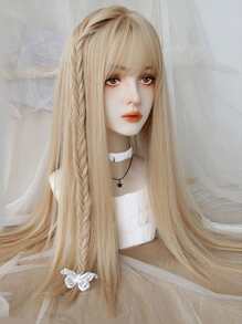 Peluca sintética largo recto con tupe - Dorado - Ver 1