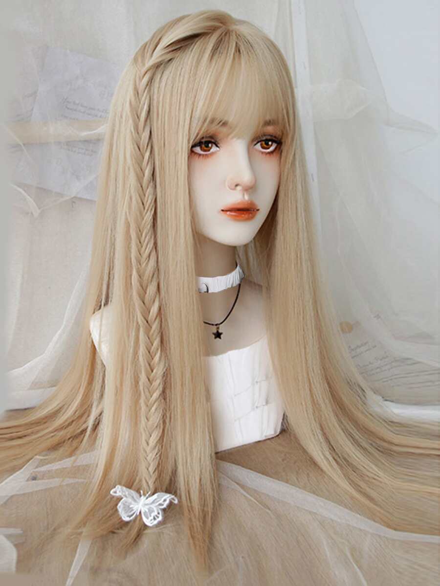 Peluca sintética largo recto con tupe - Dorado - Ver 1