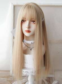 Peluca sintética largo recto con tupe - Dorado - Ver 3