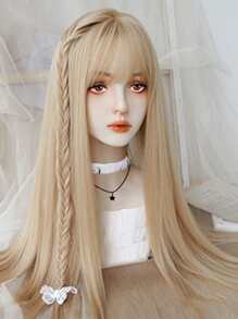 Peluca sintética largo recto con tupe - Dorado - Ver 5