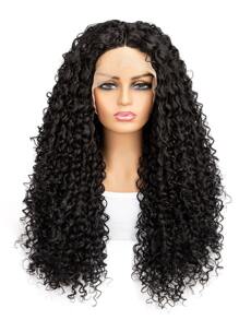 T型蕾絲前長款卷人造假髮 - 黑色 - 查看 1