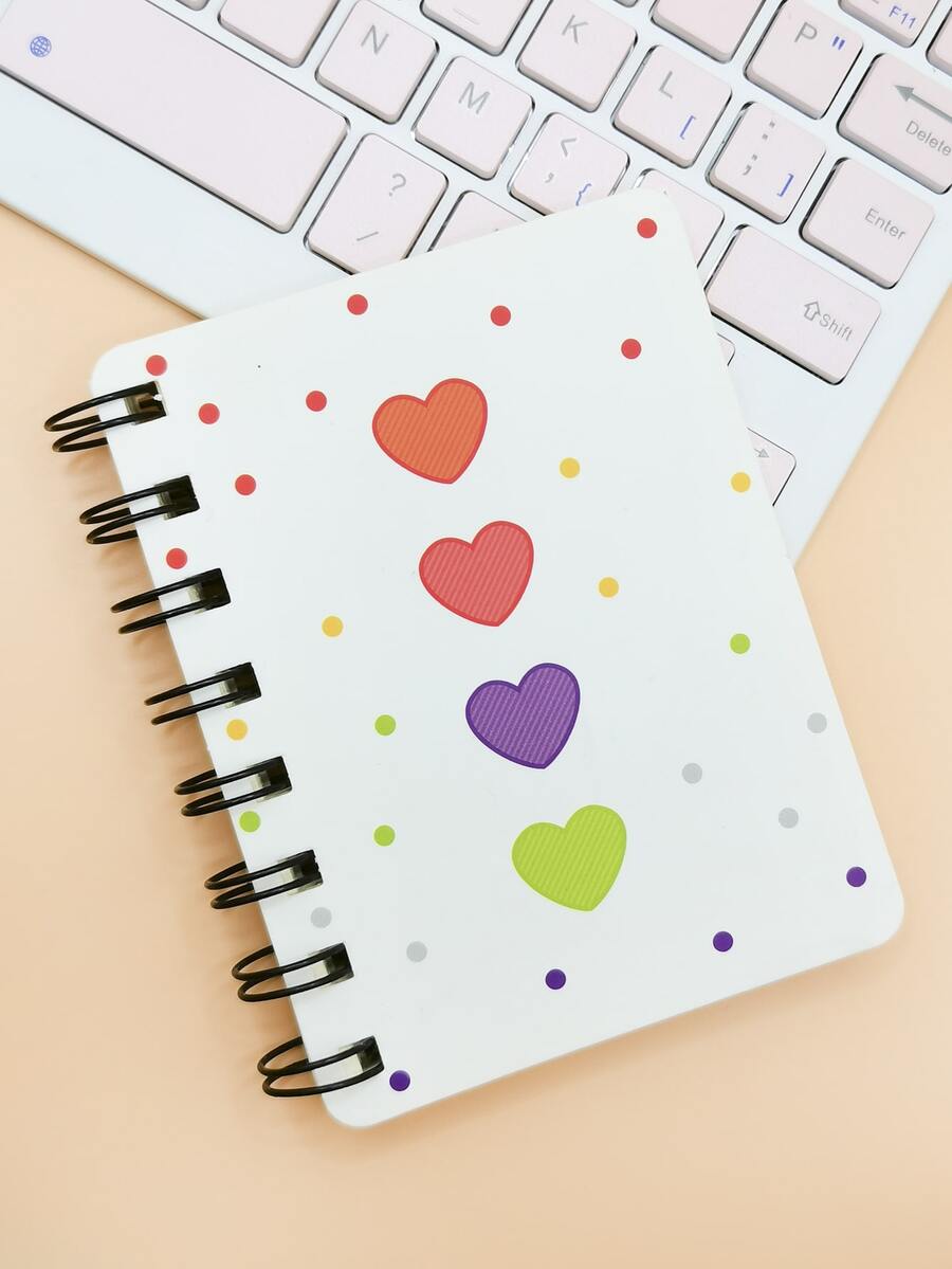 1入組心和波點圖案綫圈筆記本 - 彩色 - 查看 1