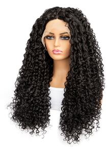 T型蕾絲前長款卷人造假髮 - 黑色 - 查看 4