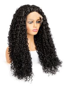 T型蕾絲前長款卷人造假髮 - 黑色 - 查看 5