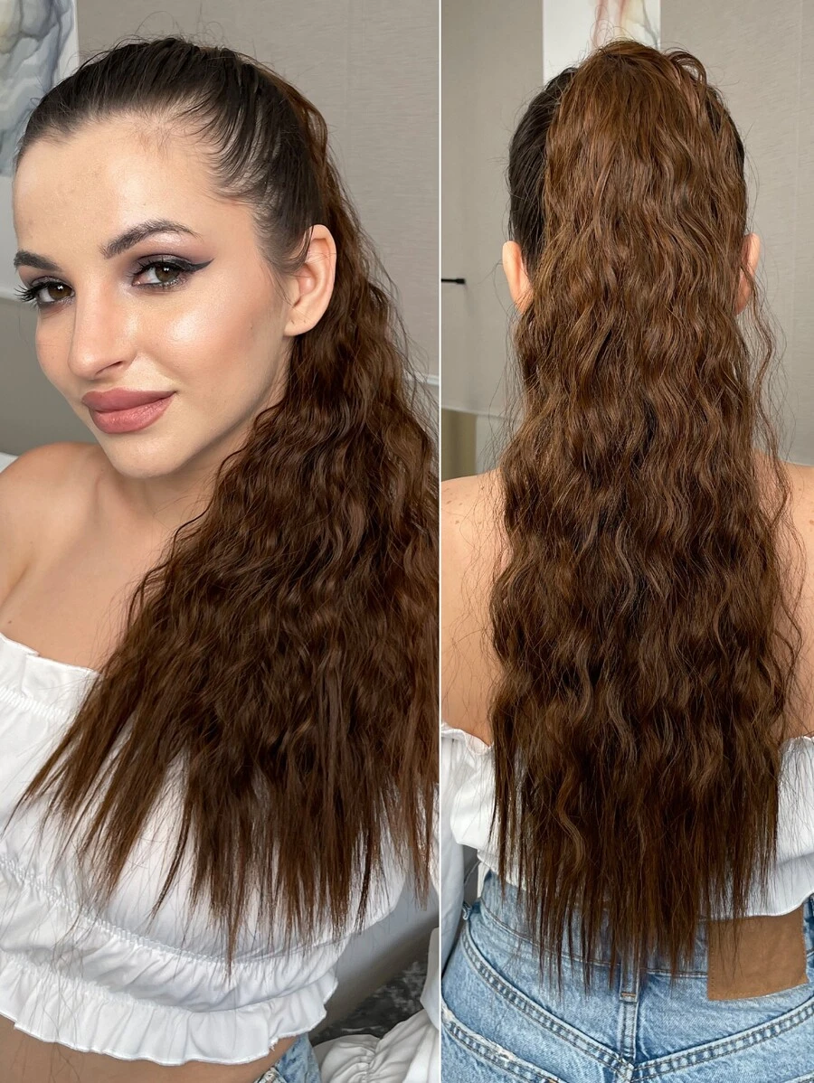 Tóc dài tổng hợp kiểu đuôi ngựa xoăn dài - màu nâu - Xem 1