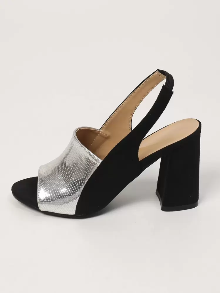 סנדלי עקב לנשים, עקבים שמנמנים, נעלי סלב מבריקות לקל משקל, חגים, אופנה יוקרתית, היכרויות, אירועים יומיומיים. - כסף - ראה 2