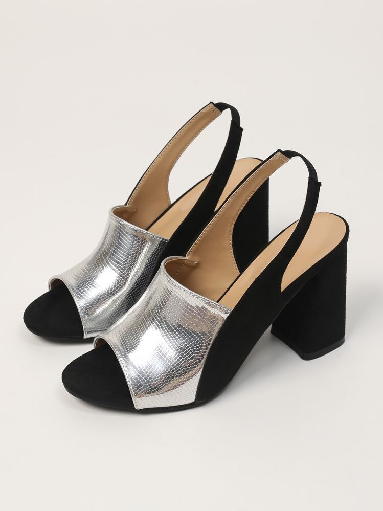 סנדלי עקב לנשים, עקבים שמנמנים, נעלי סלב מבריקות לקל משקל, חגים, אופנה יוקרתית, היכרויות, אירועים יומיומיים. - כסף - ראה 3