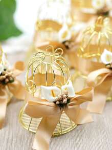 Hộp 1pc Thiết kế Lồng Hoa & Nơ Trang trí - Vàng - Xem 3