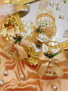 Hộp 1pc Thiết kế Lồng Hoa & Nơ Trang trí - Vàng - Xem 4