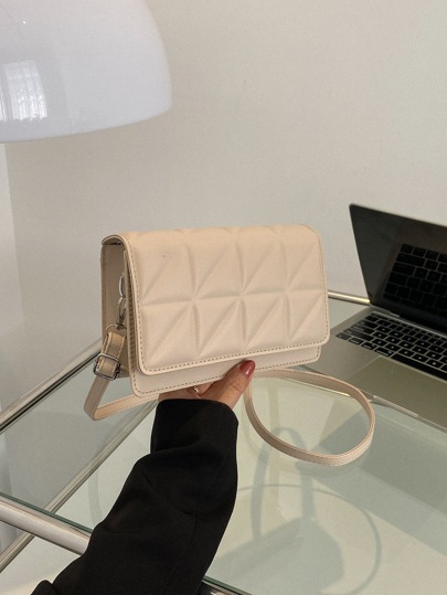 Bolso Ligero Y De Negocios Informal, Mini Bolso De Hombro Cuadrado Con Detalle Acolchado De Color Sólido, Diseño De Cuadros En El Cuerpo Cruzado, Bolso Simple Con Correa Ajustable Para Jovencitas, Mujeres Universitarias, Novatas Y Trabajadores De Oficina Perfecto Para Oficina, Universidad, Trabajo, Negocios, Viajes, Exteriores, Y Salidas.