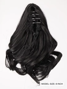 Short Body Ponytail Synthetic Hair Extension With Claw - Black - View 2