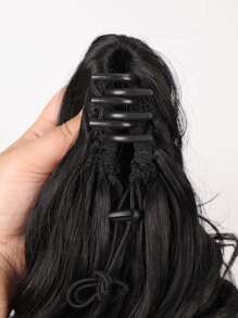 Short Body Ponytail Synthetic Hair Extension With Claw - Black - View 3