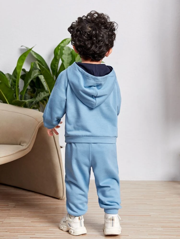Baby Zip Half Placket Flap Pocket Hoodie & Sweatpants