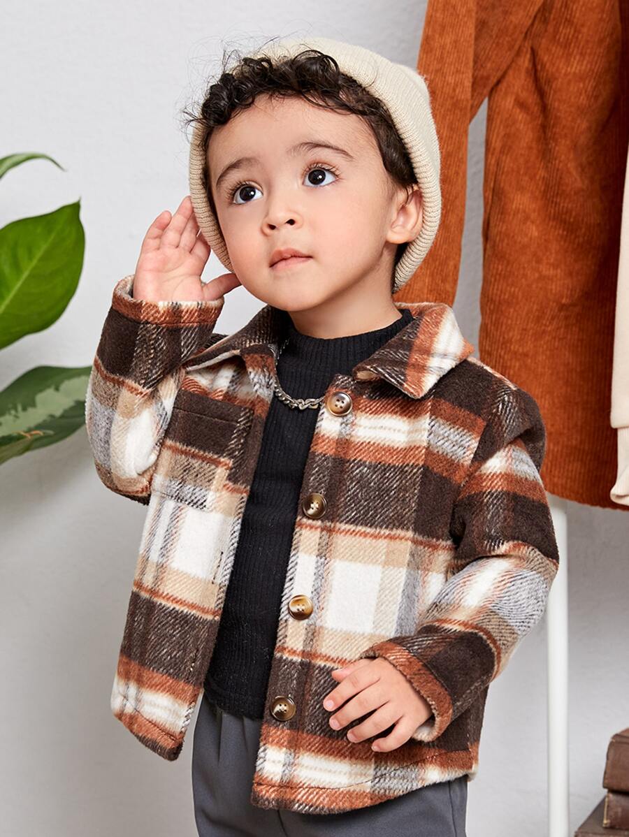 SHEIN 嬰兒男童格紋印花外套,不附內搭 - 彩色 - 查看 1