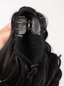 Short Body Ponytail Synthetic Hair Extension With Claw - Black - View 4