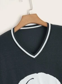 Skeleton Pattern Drop Shoulder Sweater - Dark Grey - View 3