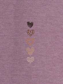 SHEIN LUNE 愛心圖案T恤 - 淡紫色 - 查看 3