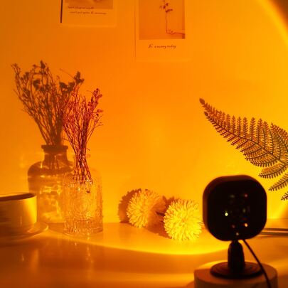 1个家居装饰USB供电LED日落投影灯，可调节角度日落氛围灯，LED夜灯，适用于摄影/自拍派对装饰、客厅装饰、卧室装饰、露营装饰、婚礼装饰，可作为礼物送给女性、女孩、朋友、家人。