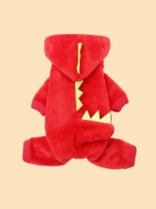 Dinosaur Design Pet Jumpsuit - Red - View 3