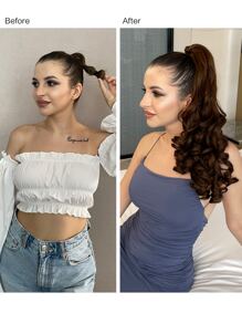 長款小波浪馬尾合成纖維接髮帶爪 - 棕色 - 查看 5