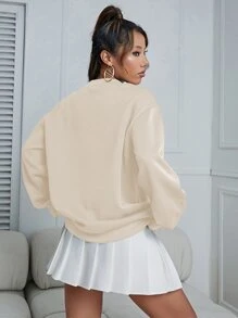 SHEIN Qutie Solid Drop Shoulder Sweatshirt - Apricot - View 2