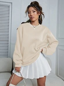 SHEIN Qutie Solid Drop Shoulder Sweatshirt - Apricot - View 3