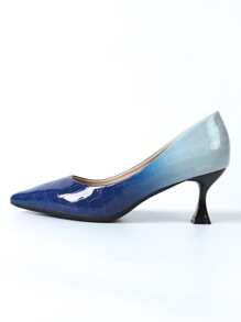 漸層鱷魚紋尖頭金字塔高跟法庭鞋，藍色時尚鱷魚紋高跟女式泵 - 藍色 - 查看 3