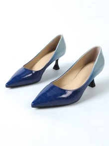 漸層鱷魚紋尖頭金字塔高跟法庭鞋，藍色時尚鱷魚紋高跟女式泵 - 藍色 - 查看 4