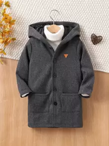 Áo bành tô cho trẻ sơ sinh nam Đắp vá Túi Nút phía trước Hình học Giải trí - Màu xám đen - Xem 1