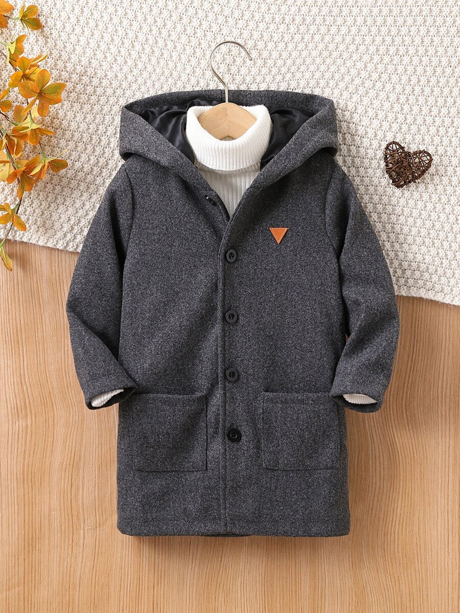 Áo bành tô cho trẻ sơ sinh nam Đắp vá Túi Nút phía trước Hình học Giải trí - Màu xám đen - Xem 1