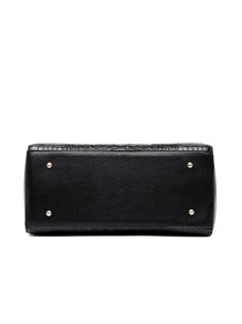 3pcs Crocodile Embossed Twist Lock Tote Bag Set, Best Work Bag For Women - Black - View 4