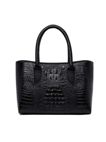 3pcs Crocodile Embossed Twist Lock Tote Bag Set, Best Work Bag For Women - Black - View 6