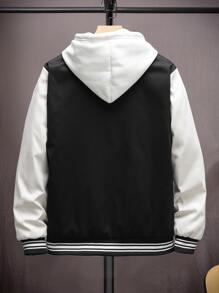 Manfinity Campus Court 男士1入組字母貼布撞色條紋飾邊學院風夾克 - 黑色 - 查看 2