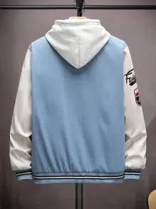 Aesthetic Post 男士1入組字母刺繡雙色學院風夾克 - 藍色 - 查看 2