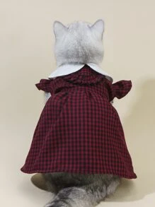 1入組格紋印花寵物連衣裙適用於狗狗適用於夏天 - 彩色 - 查看 5