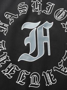 Manfinity Men Letter Graphic Striped Trim Varsity Jacket - Black - View 3