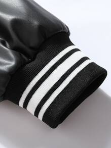 Manfinity Men Letter Graphic Striped Trim Varsity Jacket - Black - View 5