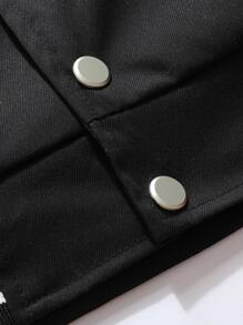 Manfinity Men Letter Graphic Striped Trim Varsity Jacket - Black - View 7