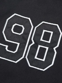 Manfinity Campus Court 男士1入組字母貼布撞色條紋飾邊學院風夾克 - 黑色 - 查看 4