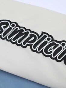 Aesthetic Post 男士1入組字母刺繡雙色學院風夾克 - 藍色 - 查看 3