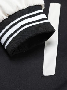 Manfinity Campus Court 男士1入組字母貼布撞色條紋飾邊學院風夾克 - 黑色 - 查看 6