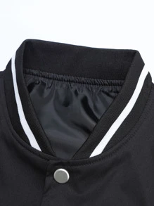 Manfinity Campus Court 男士1入組字母貼布撞色條紋飾邊學院風夾克 - 黑色 - 查看 7