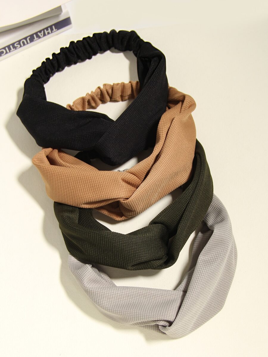 Bộ 4 băng đô kẻ caro trơn màu, phụ kiện thời trang hàng ngày, băng đô turban, băng đô thấm mồ hôi, đồ dùng học tập, phụ kiện tóc mùa thu đông cho nữ khi đi nghỉ, khăn quàng cổ thanh lịch cho nữ, khăn bandana, khăn trùm đầu mềm mại - Nhiều màu - Xem 1