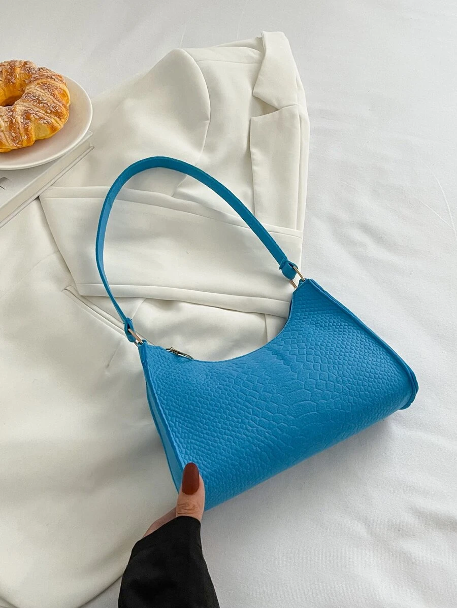 Snakeskin Embossed Bag - Blue - View 1