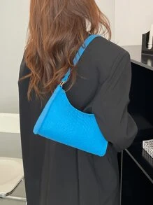 Snakeskin Embossed Bag - Blue - View 4