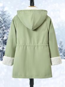 女孩1入組雙口袋腰部抽繩毛絨內襯連帽派克大衣 - 薄荷綠 - 查看 2